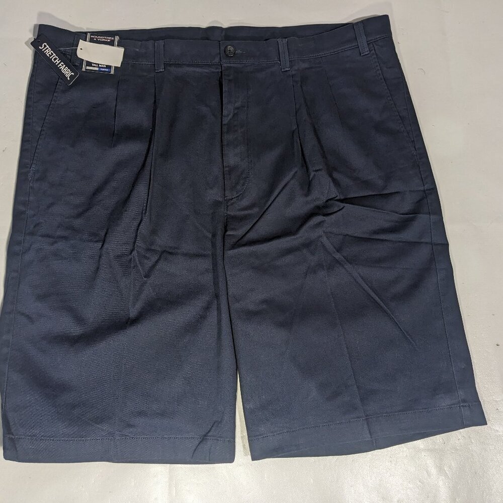 NEW Size 42 Tall Mens Roundtree & Yorke Casuals Chino Pleated Shorts 11"I DkNavy